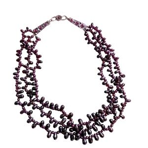 Signed SUDHA Pennathur Vintage 3-Strand Natural Garnet & .925 Necklace.